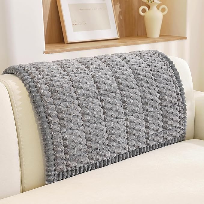 Royhom Headrest Armrest Cover, Couch Back Cover, Thick Soft Couch Arm Covers, Arm Chair Covers for Pets Recliner Loveseat Leather Cushion L Shaped Sofa (Grey, 35.4 x 35.4 Inch)
