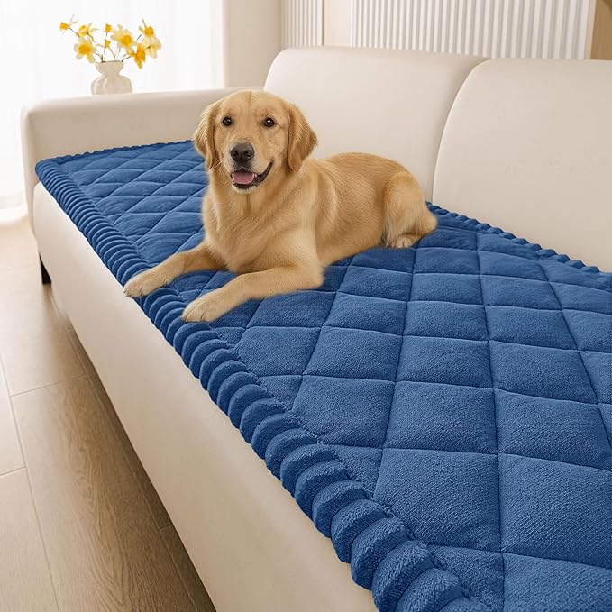 Smiry Couch Cover for Dogs, Non Slip Washable Pet Sofa Protector for Large Dogs, Cats, Fuzzy Plush Sofa Covers for 2 Cushion Couch, Against Fur, Dirt & Scratch Resistant, Navy, 27.6"×59"