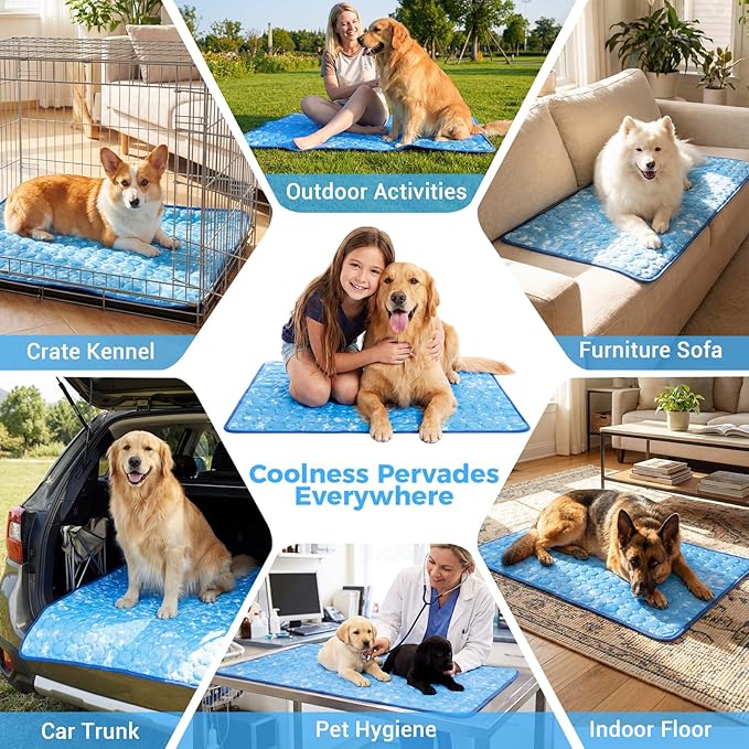 Dog Cooling Mat, Large Cooling Pad for Dogs Cats, Portable Self Cooling Dog Bed Cooling Blanket, 40" x 28" Washable Summer Pet Mat, Indoor Outdoor Green Pet Cooling Mat for Hot Summer