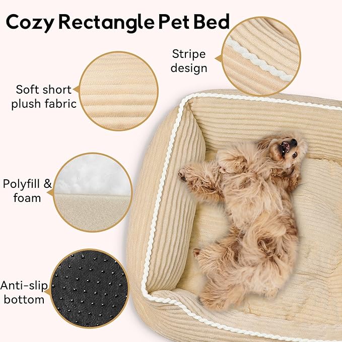 Zerbuger Rectangle Cat Dog Bed for Large Medium Small Pets Indoor Outdoor Machine Washable Sleeping Sofa Non-Slip Bottom Soft Puppy Bed Durable Orthopedic Calming Pet Cuddler (Medium, Coffee)