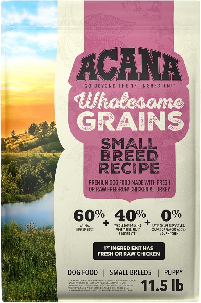 ACANA Wholesome Grains Dry Dog Food Small Breed Recipe Real Chicken Eggs and Turkey 11.5lb Bag