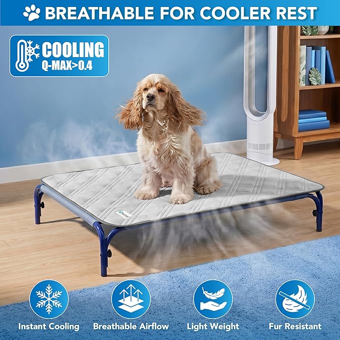 PetAmi Dog Cooling Mat, Waterproof Self Cooling Dog Pad with Non-Slip Backing, Q-Max >4.0 Pet Cooling Mat for Crate, Couch, Kennel & Car, Indoor Outdoor Summer Use, Light Grey, 60x80