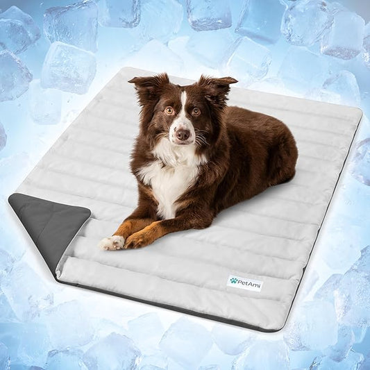 PetAmi Dog Cooling Mat, Q-Max Pet Cooling Blanket with Thick Cushioning, Self Cooling Pad for Dogs & Cats, Reversible Summer Mat for Crate, Couch, Kennel, Gray/Light Grey, Small (24x32)