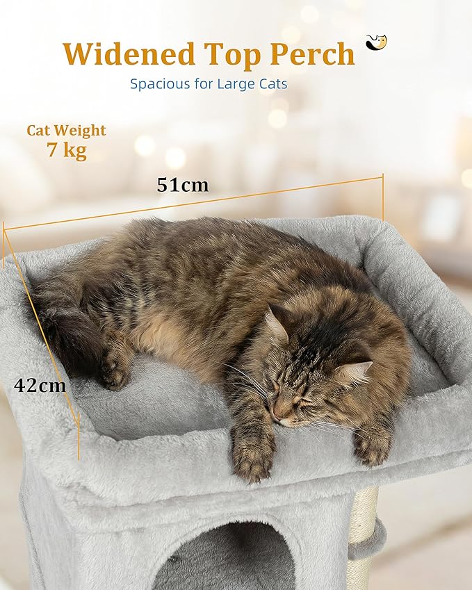 Aechonow Cat Tree for Large Cat, 19x16.5In Large Cat Perch, Adult Cat Tower for Indoor Cats with 24In Long Scratching Post, 2 Cozy Cat Condo House for Adult & Fat Cats, Light Gray
