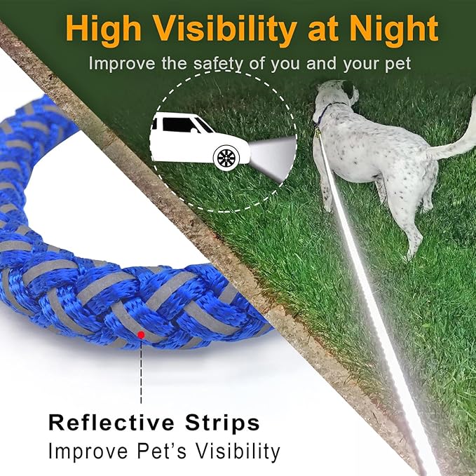 2/3/4/6/10 Foot Reflective Dog Leash Heavy Duty Strong Nylon Rope Braided for Large Medium Small Dogs Walking Training Leads (Blue, 6ft * 1/2")