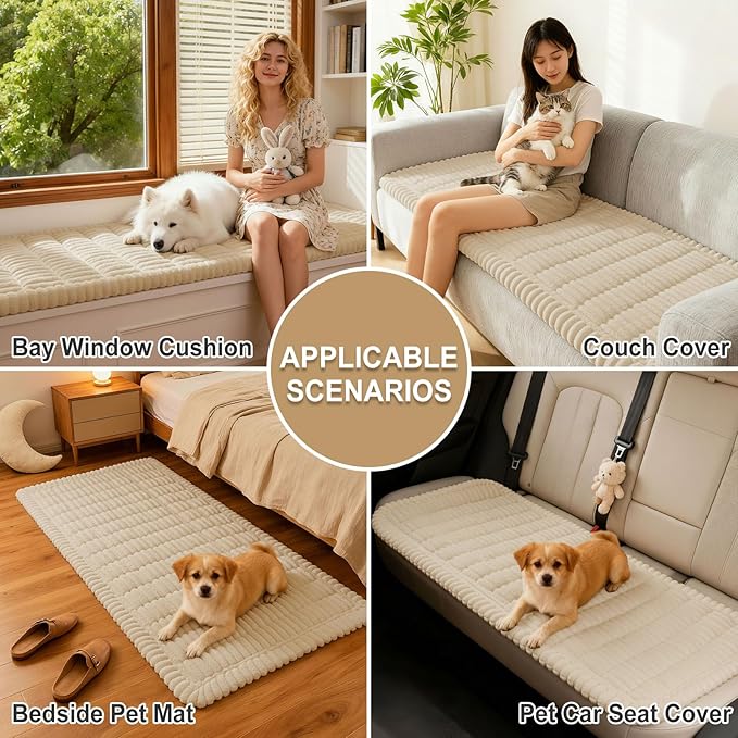 hyha Couch Cover for Dogs Washable, Non Slip Thick Flannel Sofa Protector, Pet Friendly Plush Furniture Cover for Sectional Sofa & Loveseat (Apricot, 35.4" x 63")