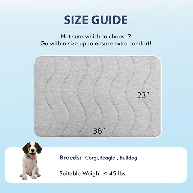 MICROCOSMOS 0.8" Thick Cooling Dog Foam Pad & Summer Pet Sleeping Mat, Machine Washable, Materials Safe, Portable Flat Pet Bed for Dogs.(Light Grey, 36" x 23")