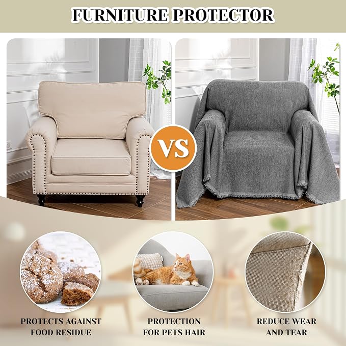 MEETSKY Oversized Chair Cover Washable Recliner Chair Covers, Armchair Couch Cover Sofa Throw Cover for Single Couch, Soft Small Sofa Slipcovers for Pet, 71"x 91", Dark Grey