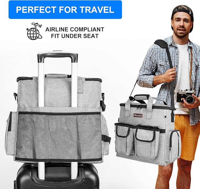 Dog Travel Bag, Airline Approved Pet Travel Bag with 2 Dog Treat Training Pouches for Weekend Pet Travel Supplies & Accessories, Light Grey