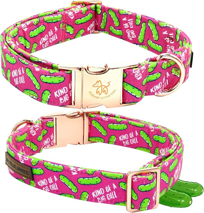 Elegant little tail Dog Collar, Dill Pickles Print Pet Collars with Bow Soft Cutton Boy Puppy Gift Adjustable Pink Bowtie Dog Collar for X-Large Dogs