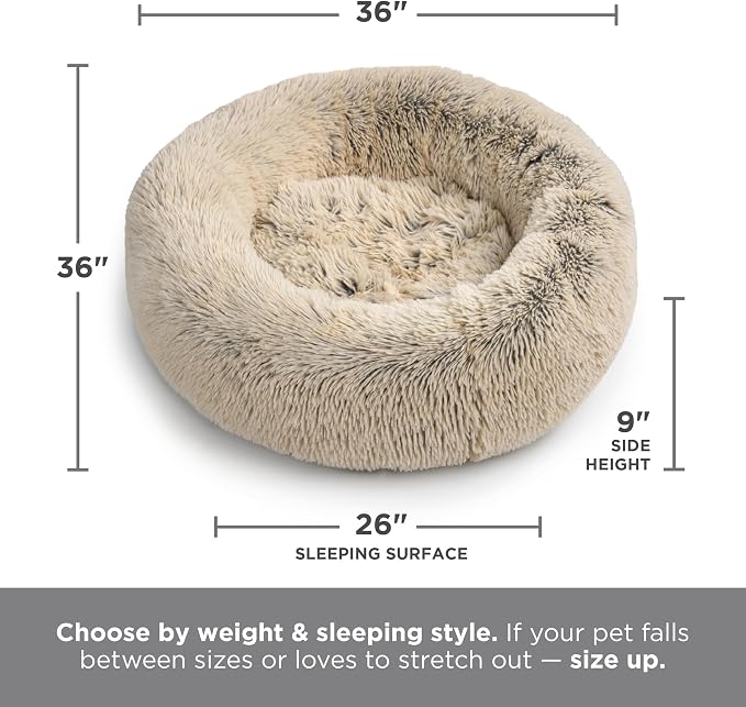 Best Friends by Sheri The Original Calming Donut Dog Bed for Large Dogs up to 100 lbs, Shag Faux Fur, Frost Gray, Large, 36" x 36"