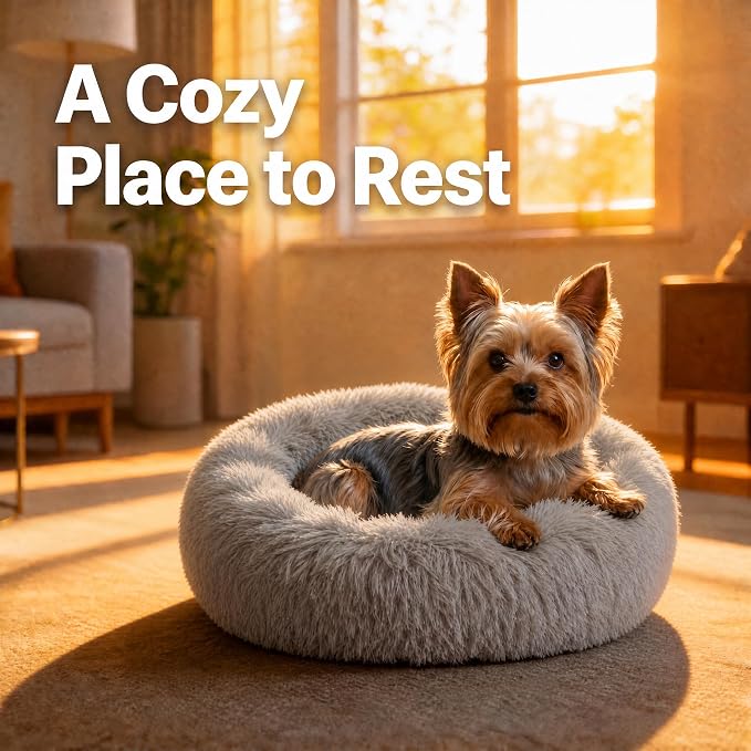 Extra Small Dog Bed Cute Grey Dog Bed Washable 19 inches Donut Fluffy Small Pet Beds,Calming Anti Anxiety Round Fits up to 10 lbs Soft Warm Pets Beds for Puppy Dogs Indoor
