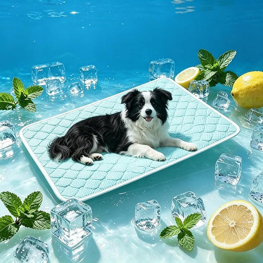 Pet Cooling Mat Scratch Resistant QMAX>0.5 Instant 6-12°F Drop, No Water or Electricity Needed Self Cooling Crate Mat for Bed, Floor, Car Travel Indoor Outdoor Summer Use Light Blue 36" x 24"