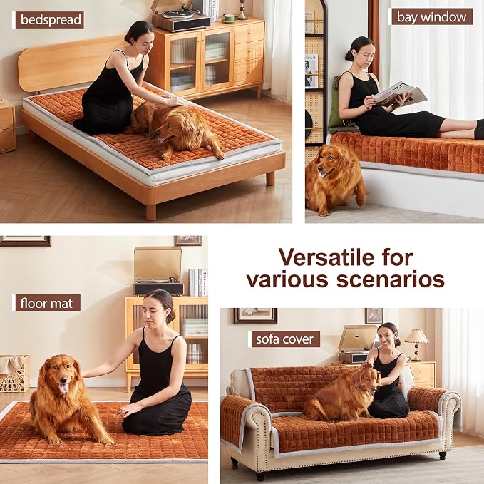 Couch Cover for Dogs Washable,Anti-Slip Back Cat Mat Pet Pad Blanket for Furniture Protector,Fuzzy Pet Sofa Cover for 3 Cushion Couch Sofa Pets Friendly (Curry, 1pc/27.6"x59"/Seat Cover)