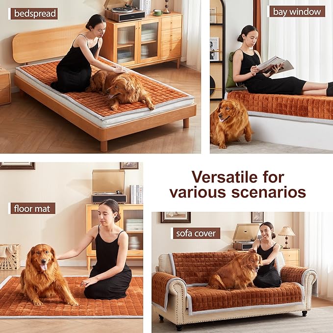 Couch Cover for Dogs Washable,Anti-Slip Back Cat Mat Pet Pad Blanket for Furniture Protector,Fuzzy Pet Sofa Cover for 3 Cushion Couch Sofa Pets Friendly (Curry, 2pc/22"x28"-Arm/Backrest Cover)