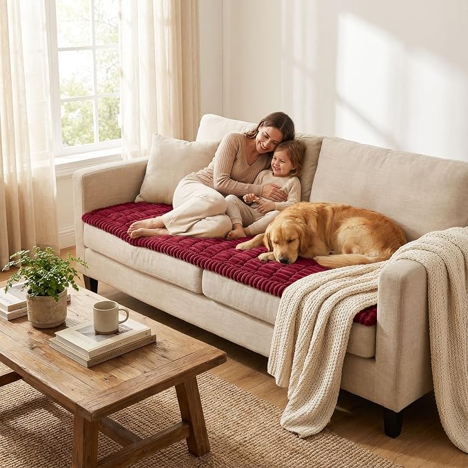 Smiry Couch Cover for Dogs, Non Slip Washable Sofa Protector for Pets, Soft Furniture Cover for Pet, Stylish Sofa Covers, Cozy Protect Against Fur, Dirt & Everyday Messes (Red, 43" x 63")