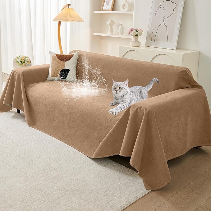 Warmstar Couch Protector from Cat Claws, Waterproof Couch Cover Anti Slip,Couch Cover 3 Cushion Sofa Washable,Anti-Scratch Pet Sofa Cover Heavy Duty,71"X102", Brown