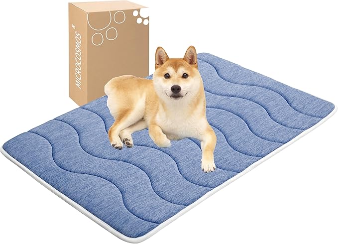MICROCOSMOS 0.8" Thick Cooling Dog Foam Pad & Summer Pet Sleeping Mat, Machine Washable, Materials Safe, Portable Flat Pet Bed for Dogs.(Navy Blue, 42" x 28")