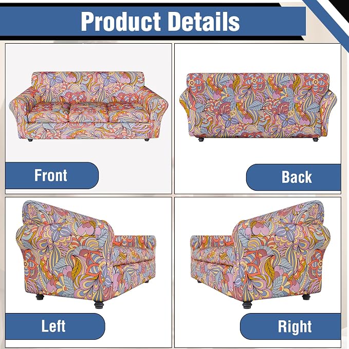 Stretch Couch Covers for 3 Separate Cushion Couch Sofa,Floral Printed Couch Sofa Cover,Washable Sofa Slipcover,Pet Friendly Furniture Protector with Elastic Bottom,Universal Fit for Home(Sofa,Cover)