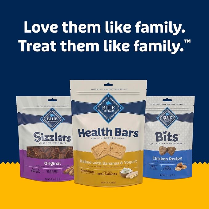 Blue Buffalo Health Bars Bananas & Yogurt Crunchy Dog Biscuits, Oven-Baked with Real Bananas & Natural Ingredients, Healthy Dog Treats with No Artificial Flavors or Preservatives, 16 oz.
