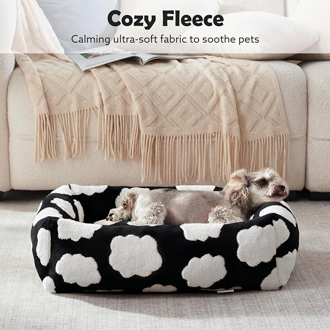 JOEJOY XL Dog Beds Large Sized Dog, Rectangle Washable Orthopedic Pet Bed with Removable Zipper Cover, Cute Soft Calming Puppy Pet Bed with Jacquard Shaggy Plush & Non Skid Bottom