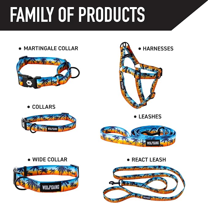 Wolfgang Heavy Duty, Adjustable Dog Collar with Quick Release Nylon Buckle for Walking & Training, SunsetPalms Print, Medium