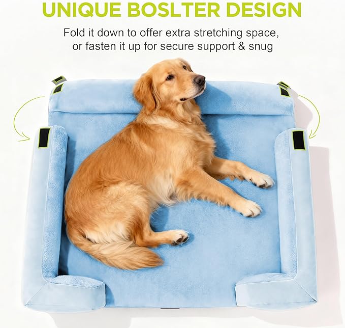 Orthopedic Memory Foam Dog Bed, 42x30, Waterproof for Large Dogs | Removable, washable cover • Waterproof memory foam liner • Bolstered couch design for joint relief • Includes tennis ball toy