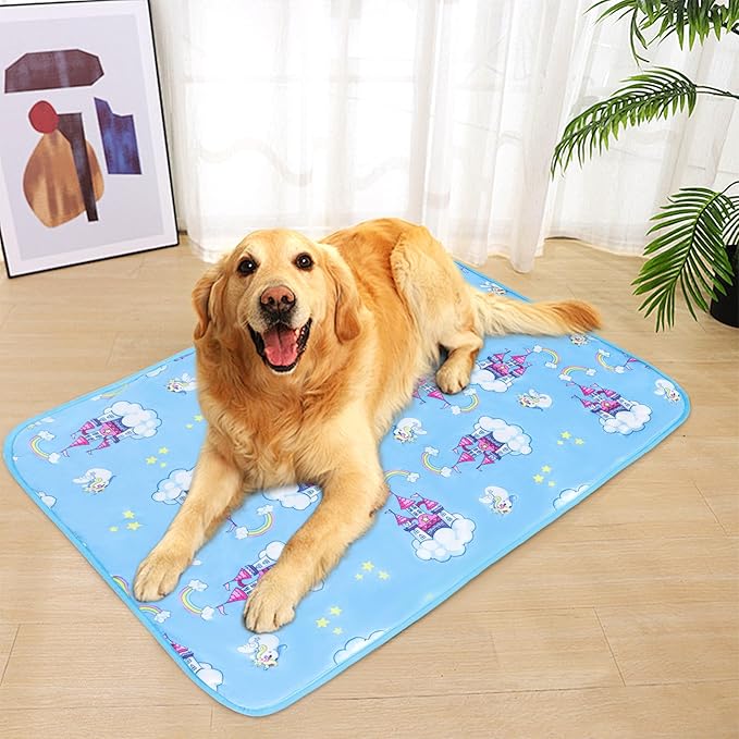 NACOCO Summer Pet Cooling Mat - Cat Dog Cushion Pad Sleeping Cool Castle Comfortable Soft for Pets Kids and Adults (Blue Castle, L)