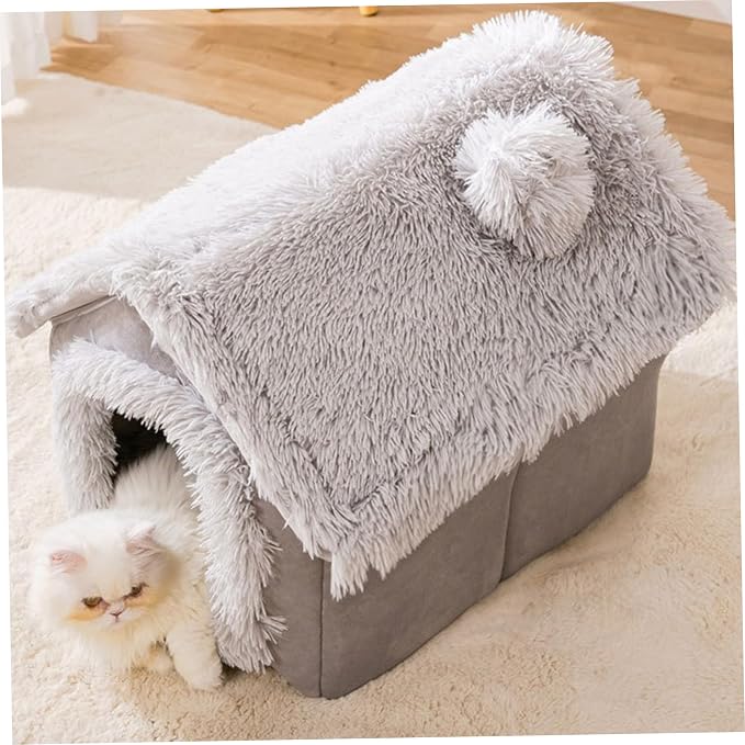 Enclosed Dog Bed, Soft and Warm Plush Dog Bed with Cover Cave Removable and Washable House Type Tent Huts for Indoor Pets S 13x11.8x12.6 Enclosed