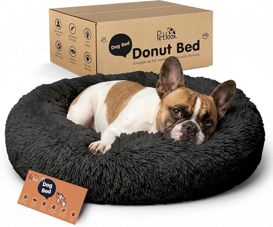 Donut Dog Bed - Premium Comfort for Anxiety Relief - Fluffy & Calming Design with Ultra-Plush Support | Cozy Round Dog Bed with Super Soft Circle Style (Black, Medium)