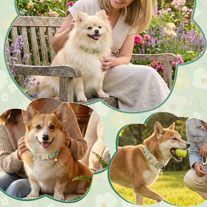 Dog Collars for Large Dogs, Dog Collar with Floral Patterns, Summer Collection Green Dog Collar with Quick Release Buckle Pet Collar Soft Adjustable Collars Gifts for Large Dogs -L