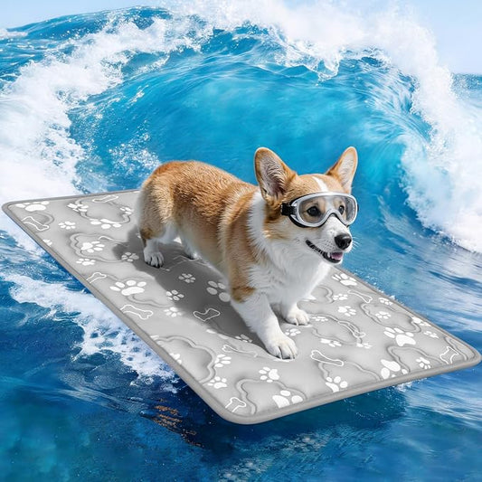 Dog Cooling Mat, Large Cooling Dog Bed Mat for Indoor & Outdoor, Q-Max>0.5, Machine Washable Non-Toxic Portable Pet Cooling Pad for Kennel, Crate, Car - L(36" x 27") - Grey