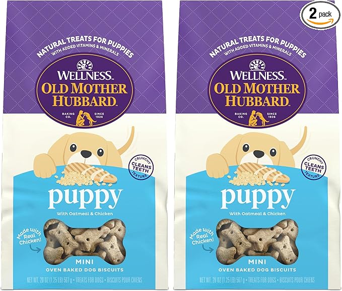 Old Mother Hubbard by Wellness Classic Natural Puppy Treats, Crunchy Oven-Baked Biscuits, Ideal for Training, Mini Size Dog Treats, 20 Ounce Bag (Pack of 2)