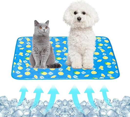 NACOCO Summer Pet Cooling Mat - Cat Dog Cushion Pad Sleeping Cool Lemon Comfortable Soft for Pets Kids and Adults (Dark Blue Lemon, M)