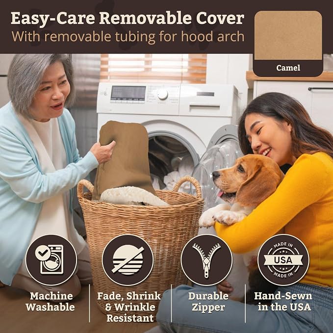 Snoozer Rectangle Cozy Cave Dog Bed - Indoor Dog Bed with Cover Cave, Covered Calming Burrow for Small & Medium Sized Pets with Blanket Attached, Enclosed, Washable Cover - Medium, Camel