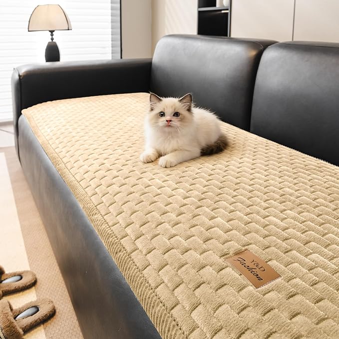 Couch Covers for Dogs Washable, Velvet Dog Couch Cover Protector, Fuzzy Plush Pet Sofa Cover for 3-4 Cushion Couch, Sofa Covers for Pets(1PC,Light Brown,27.6"x94.5",3-4 Seater Sofa Pad Cover)