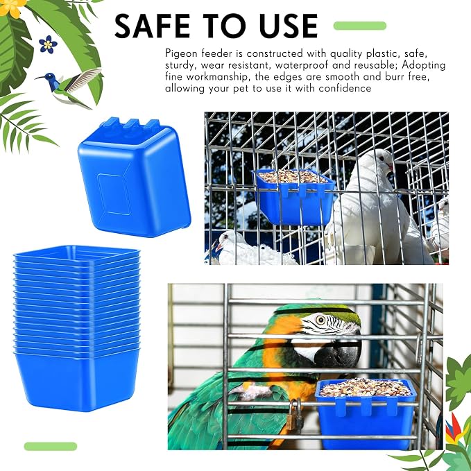 Maxdot 50 Pcs Cage Cups Chicken Feeder Cups 16 oz Hanging Bird Food Water Bowl Bunny Cage Feeding Dish for Pet Parrot Rooster Parakeet Gamefowl Poultry Pigeon(Blue)