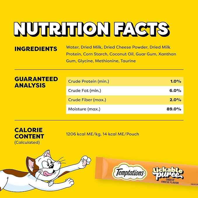 Temptations Creamy Puree Squeezable Lickable Cat Treats, Wet Cat Treats with Cheese, 0.42 oz. Tubes, 4 Count, Pack of 11 (44 Total)
