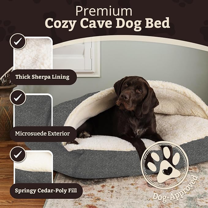 Snoozer Rectangle Cozy Cave Dog Bed - Indoor Dog Bed with Cover Cave, Covered Calming Burrow for Large Sized Pets with Blanket Attached, Enclosed, Washable Cover - XL, Merlin Pewter