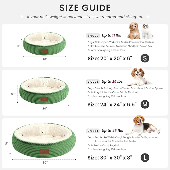 Love's cabin Round Donut Cat and Dog Cushion Bed, 20in Pet Bed for Cats or Small Dogs, Anti-Slip & Water-Resistant Bottom, Super Soft Durable Fabric Pet beds, Washable Luxury Bed Green Stripe