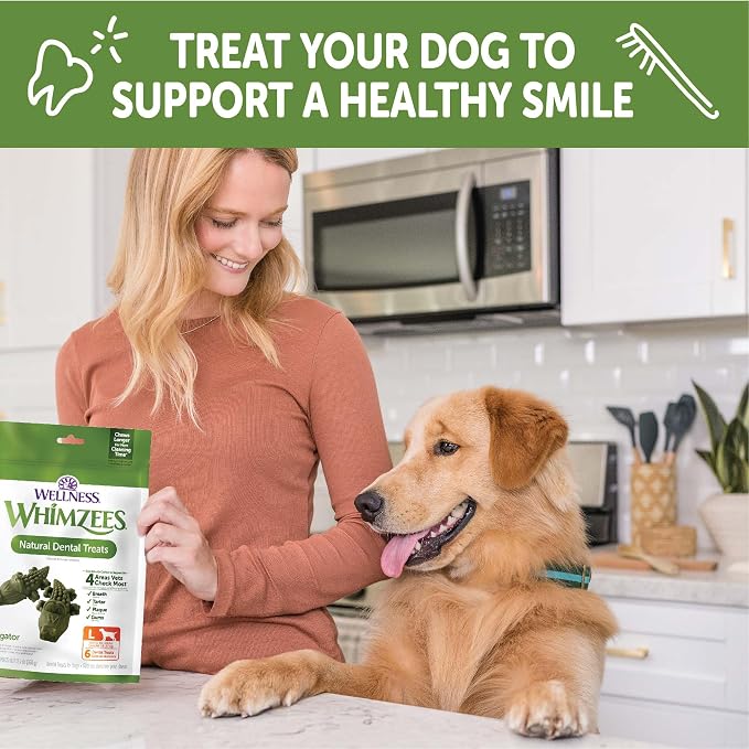 Whimzees Wellness Alligator Natural Dog Dental Treat, Chews, Freshens Breath, Large Size, 12.7 oz Bag, 6 Count