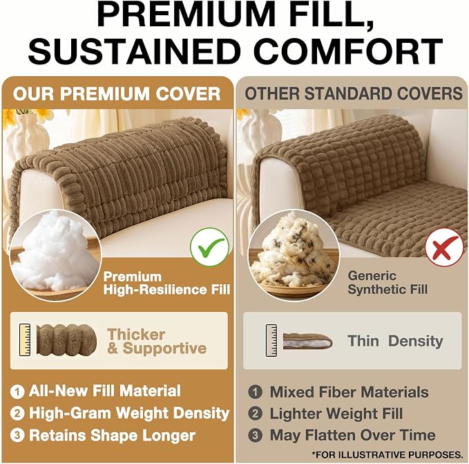 hyha Couch Cover for Dogs Washable, Non Slip Thick Flannel Sofa Protector, Pet Friendly Plush Furniture Cover for Sectional Sofa & Loveseat (Mocha, 27.6" x 70.9")