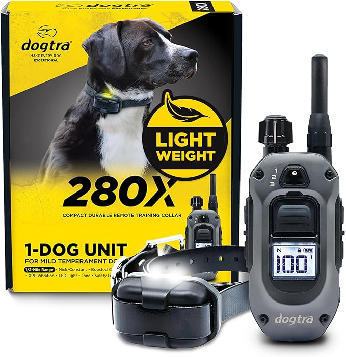 Dogtra 280X E-Collar with Remote [New Edition] 10 lbs+, 1/2 Mile Range, LED Light, 100 Levels of Precise Control for Stubborn Dogs, Waterproof, Boost for Quick Recall, Vibration, Safety Lock & Tone