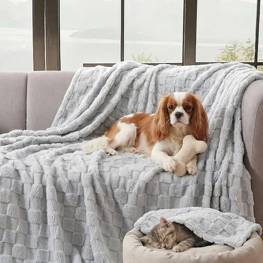David's Home Large Dog Blankets Washable Pet Bed Cover Twin Size, Soft Fluffy Fuzzy Cat Puppy Blanket with Premium 300GSM Fleece for Pet Kitten Doggy, Light Grey, 66 * 90"