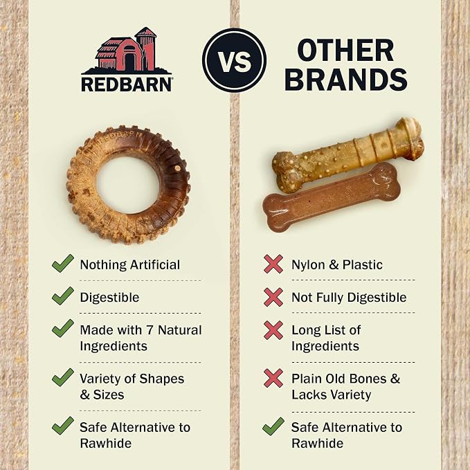 Redbarn Natural Dur-A-Bulls Treats for Dogs - 3 Large Tires - Hickory Flavor - Made in USA Long Lasting 100% Digestible No Artificial Ingredients or Plastic