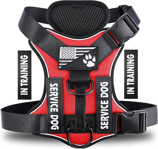 Service Dog Harness, Reflective Dog Vest Harness with 5 PCS Patches, Adjustable Soft Oxford Pet Harness, Inner Layer Mesh, Easy to Control for Small Medium Large Dogs