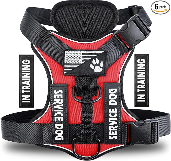 Service Dog Harness, Reflective Dog Vest Harness with 5 PCS Patches, Adjustable Soft Oxford Pet Harness, Inner Layer Mesh, Easy to Control for Dogs