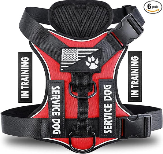Service Dog Harness, Reflective Dog Vest Harness with 5 PCS Patches, Adjustable Soft Oxford Pet Harness, Inner Layer Mesh, Easy to Control for Dogs