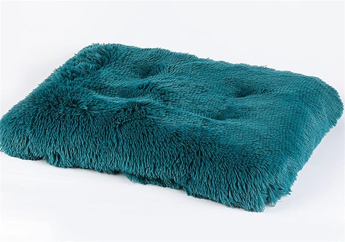 Long Plush Calming Pet Bed Cuddler Pet Bed for Dogs and Cats Fluffy Faux Fur Dog Bed with Anti Slip Bottom Machine Washable Pet Sleep Bed Crate Mat Cyan 2XL