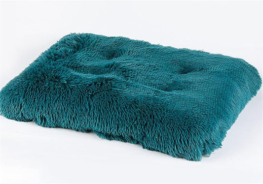 Long Plush Calming Pet Bed Cuddler Pet Bed for Dogs and Cats Fluffy Faux Fur Dog Bed with Anti Slip Bottom Machine Washable Pet Sleep Bed Crate Mat Cyan 2XL